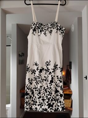 Jacob White Midi Dress with Black Floral Print